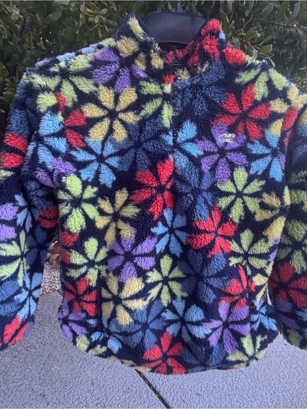 NWT Hurley girls Plush Multicolor Floral Sherpa Jacket -size 10-12